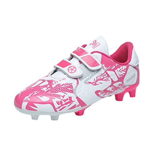 Agnueuty Fußballschuhe mit Stollen für Jungen Mädchen Athletics Football Schuhe Laceless Leichtathletik Trainingsschuhe Unisex Kinder,Rosa,EU28 von Agnueuty