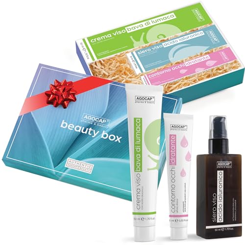 Geschenkset für Damen. Hautpflege-Set mit Hyaluronsäure-Serum, Gesichtscreme mit Schneckenschleim und Augenkontur. Geschenkset 3 Stück - Beauty Box, Geschenk für Mama, Geschenkideen für Damen, NEU von Agocap