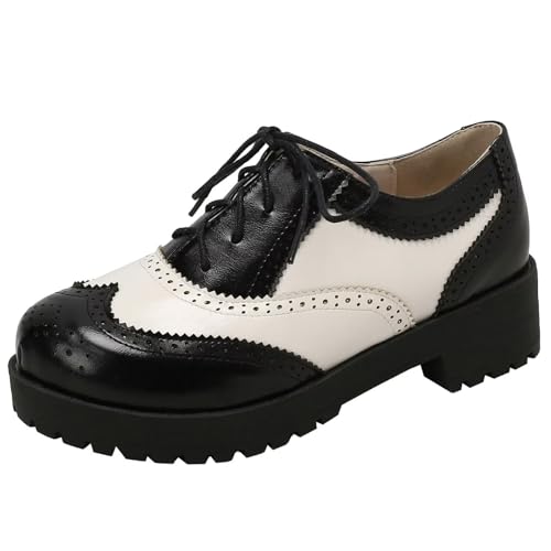 Agodor Damen Schnürschuhe Wingtip Oxford Schuhe Chunky Heel Plateau Vintage Runde Zehen Brogue-Schuhe, Polyurethan Weiß, 38 EU Agodor Damen Schnürschuhe Wingtip Oxford Schuhe Chunky Heel Plateau Vintage Runde Zehen Brogue-Schuhe, Polyurethan Weiß, 38 EU von Agodor