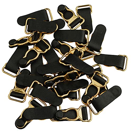 Agoky 30Pcs Korsett Bein Strumpfband Gürtel Clip aus Kunststoff Strumpfband Klemmen Gurtband Clips Strumpfhalter Riemen Clips Golden&Schwarz One Size von Agoky