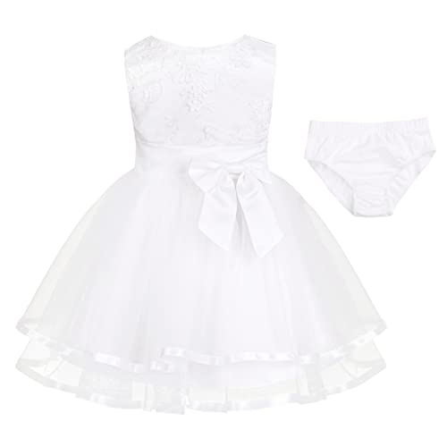Agoky Baby Mädchen Blumenmädchenkleid Prinzessin Taufkleid mit Slip Partykleid Tüll Hochzeit Festzug Kleidung Set 1.Geburtstag Outfits Weiß 62 von Agoky