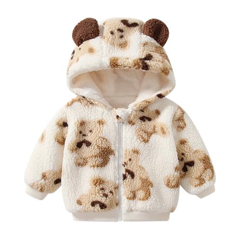 Agoky Baby Mädchen Kapuzenpullover mit Bär Ohren Fleece Hoodie Sweatshirt Warm Teddy Pullover Pulli mit Reisverschluss Oberbekleidung Beige C 74-80 von Agoky