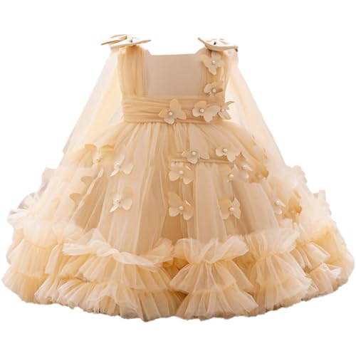 Agoky Baby Mädchen Kleid Prinzessin Partykleid Elegant Tüll Abendkleid Hochzeit Brautjungfer Festliches Festkleid mit Schleife Geburtstag Mehrlagig Taufkleid Sekt 86-92 von Agoky