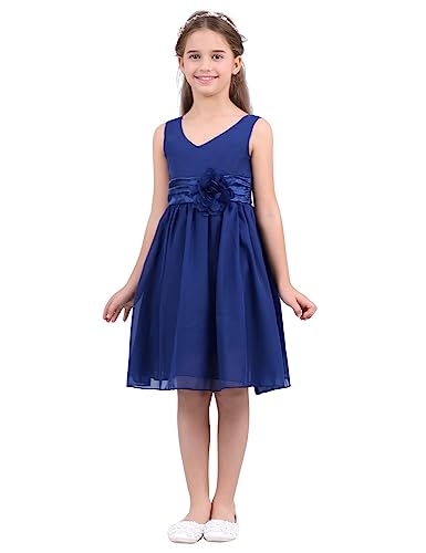 Agoky Baby Mädchen Prinzessin Kleid Blumenmädchenkleid Taufkleid Festlich Kleid Hochzeit Partykleid Festzug Babybekleidung gr. 98-176 Dunkelblau 128 von Agoky