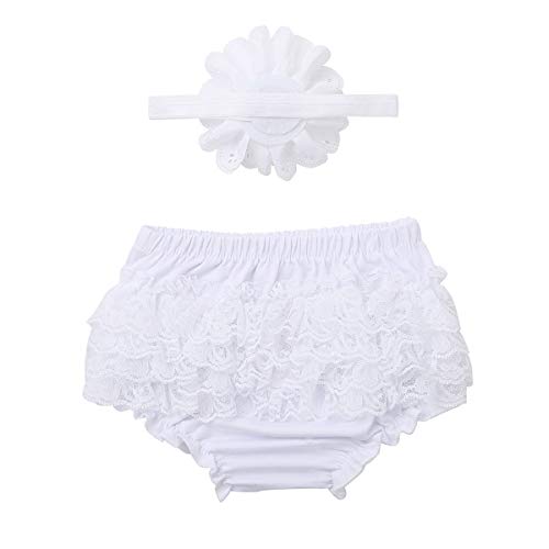 Agoky Baby Mädchen Schichten Spitzen Trainerhosen Unterwäsche Höschen Solide Lace Kleid Rüsche Hose Pumphose Windel Decken Weiß 50-56 von Agoky