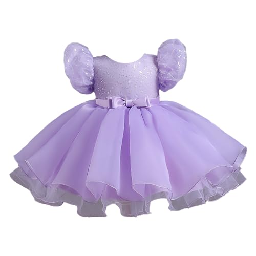 Agoky Baby Mädchen Vintage Retro Kleid Festlich Partykleid mit Bowknot Glitzer Hochzeit Blumenmädchen Kleidung 1. Geburtstag Outfits Lila B 80-86/12-18 Monate von Agoky