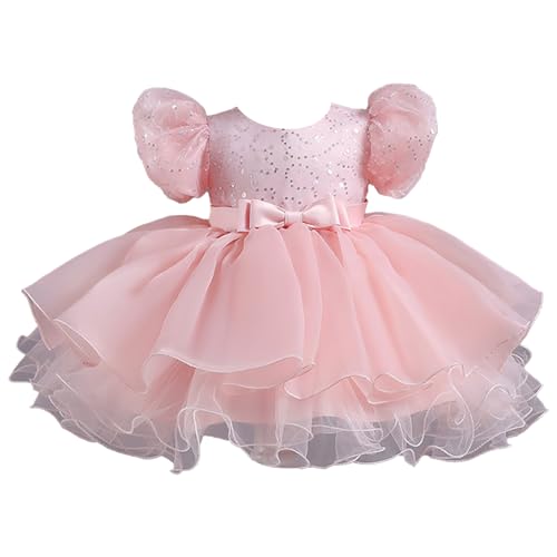 Agoky Baby Mädchen Vintage Retro Kleid Festlich Partykleid mit Bowknot Glitzer Hochzeit Blumenmädchen Kleidung 1. Geburtstag Outfits Pink B 86-92/18-24 Monate von Agoky