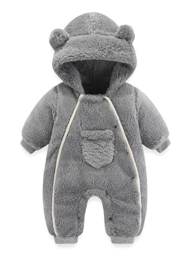 Agoky Baby Schneeanzüge Winter Overall mit Kapuze Winter Strampler Fleece Overall für Babys Neugeborene Kleinkind Mädchen Jungen Warm Jumpsuit Grau I 50-56 von Agoky