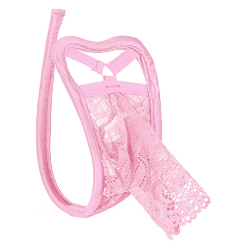 Agoky C-String Transparent Herren-Panty Netz Unterwäsche Dessous Herren Sexy G-Strings Tanga Unterwäsche Typ C Pink Einheitsgröße von Agoky