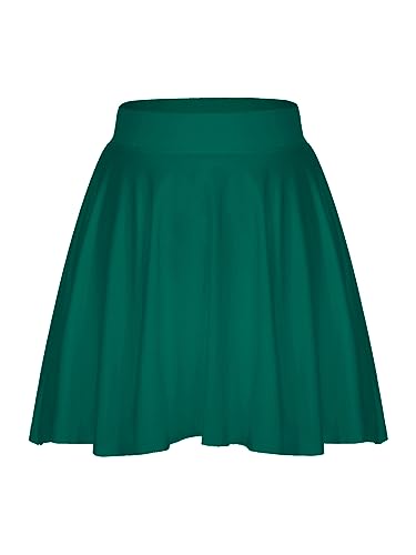 Agoky Damen Ausgestellt Rock High Waist Faltenrock Elastischer Bund Skaterrock Basic Einfarbig Swingrock Eiskunstlauf Rock Tanzrock Grün Einheitsgröße von Agoky