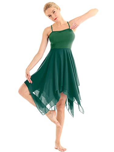 Agoky Damen Ballettkleid Ballettanzug Träger Kleid Asymmetrisch Latin Tanzkleider ärmellos Ballett Trikot Body Wickelrock 34 36 38 40 42 44 Grün A S von Agoky