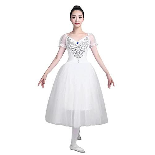 Agoky Damen Ballettkleid Tanzkleid Ballett Trikot mit Strass Tutu Rock Puff Armreifen Schwan Cosplay Kostüm Tanzkostüm Set Weiß D M von Agoky