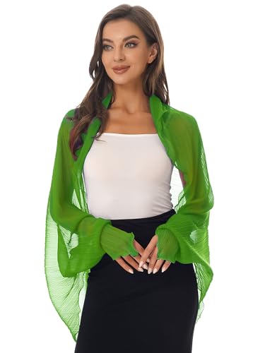 Agoky Damen Chiffon Bolero Luftig Strickjacke Sommer Cardigan Vorne Offen zum Binden Shrug Tops Schulter Abdeckung Tuch Grün Einheitsgröße von Agoky
