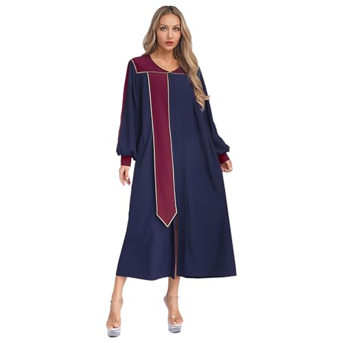 Agoky Damen Chor Robe Langarm Rundhals Tunika Kleid Loose Fit Farbblock Partykleider Kirche Lyrische Lob Tanz Gewand Einheitliche Uniformen Navy blau L von Agoky