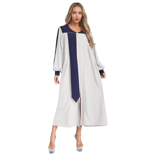 Agoky Damen Chor Robe Langarm Rundhals Tunika Kleid Loose Fit Farbblock Partykleider Kirche Lyrische Lob Tanz Gewand Einheitliche Uniformen Weiß M von Agoky