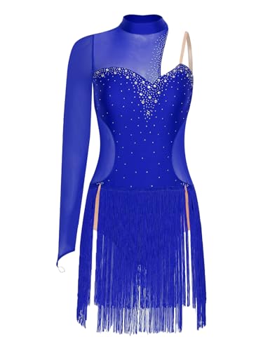 Agoky Damen Eiskunstlauf Kleid Langarm/Ärmellos Eislaufen Minikleid Ballettkleid Tanz Gymnastik Leotard Trikot mit Skaterrock Bühne Bekleidung Blau M von Agoky