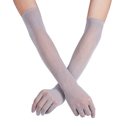 Agoky Damen Frauen Handschuhe Halb-Transparent sexy und elegante Handstulpen bis zum Ellenbogen halterlose Strümpfe für Arme Grau One Size von Agoky