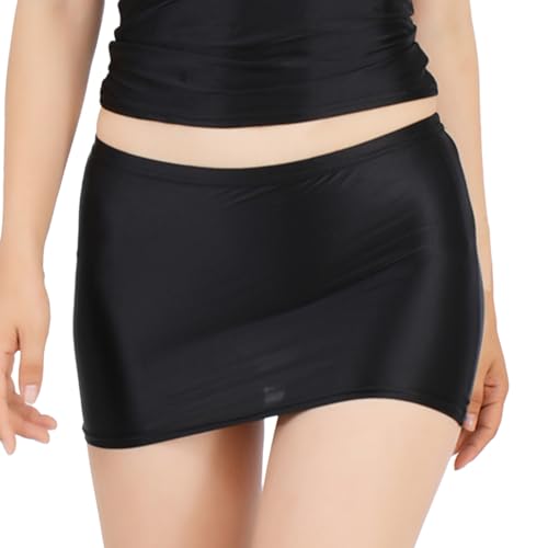 Agoky Damen Glossy Kurzer Rock Elastischer Bleistiftrock Unterrock Figurbetont Bodycon Stretch Minirock Transparent Dessous Nachtwäsche Schwarz L von Agoky
