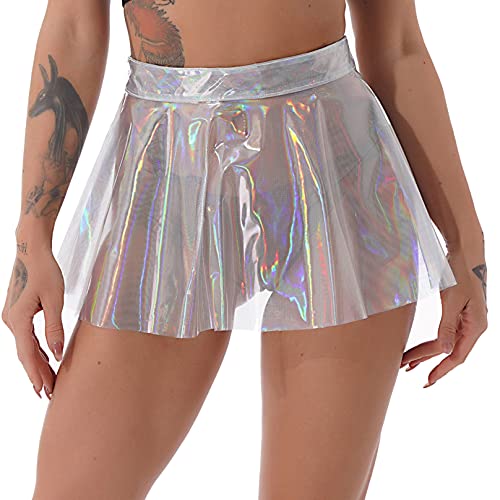 Agoky Damen Kunstleder Rock super kurz Röckchen gefaltete Nachtwäsche Wetlook Reizwäsche Sexy Dessous Clubwear Transparent C M von Agoky