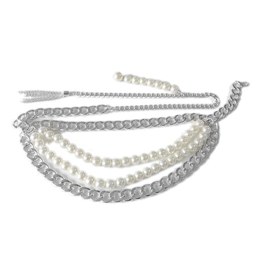 Agoky Damen Metall Taille Kette Gürtel mit Perlen Deko Einstellbar Körper Kette Taille Bikini Bauchschmuck Club Party Fasching Silber One Size Agoky Damen Metall Taille Kette Gürtel mit Perlen Deko Einstellbar Körper Kette Taille Bikini Bauchschmuck Club Party Fasching Silber One Size von Agoky