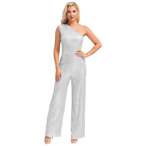 Agoky Damen Metallic Jumpsuit Ein-Schulter Overall mit Pailletten Abend Cocktail Hosenanzug Hohe Taille Modern Jazz Pants Clubwear Silber M Agoky Damen Metallic Jumpsuit Ein-Schulter Overall mit Pailletten Abend Cocktail Hosenanzug Hohe Taille Modern Jazz Pants Clubwear Silber M von Agoky