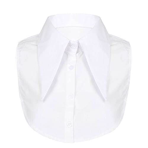 Agoky Damen Mode Kragen Fake Hemd Blusenkragen mit Nieten und Knopf Abnehmbare Hälfte Shirt Einsatz Bekleidung Kostüm Accessoires Weiß One Size von Agoky