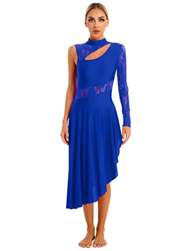 Agoky Damen Spitzen Ballettkleid Langarm Ballettanzug Tanzkleid Rollkragen Eiskunstlauf Kleider Gymnastikanzug Royal Blau D S von Agoky