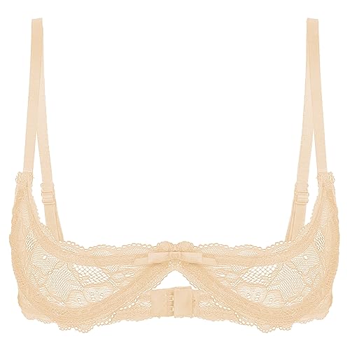 Agoky Damen Spitzen Büstenhebe Transparent Push Up BH Offene Brust Bra Erotik Reizwäsche Brustheber Stütz Top Oberteil Clubwear Nackt A XL von Agoky