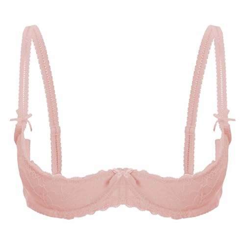 Agoky Damen Spitzen Büstenhebe Transparent Push Up BH Offene Brust Bra Erotik Reizwäsche Brustheber Stütz Top Oberteil Clubwear Rosa J S von Agoky