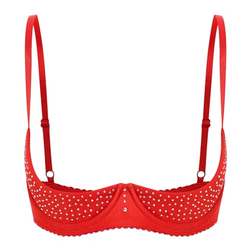 Agoky Damen Spitzen Büstenhebe Transparent Push Up BH Offene Brust Bra Erotik Reizwäsche Brustheber Stütz Top Oberteil Clubwear Rot N 5XL von Agoky