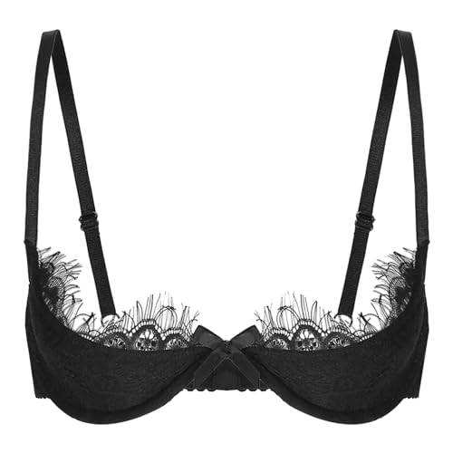 Agoky Damen Spitzen Büstenhebe Transparent Push Up BH Offene Brust Bra Erotik Reizwäsche Brustheber Stütz Top Oberteil Clubwear Schwarz K L von Agoky