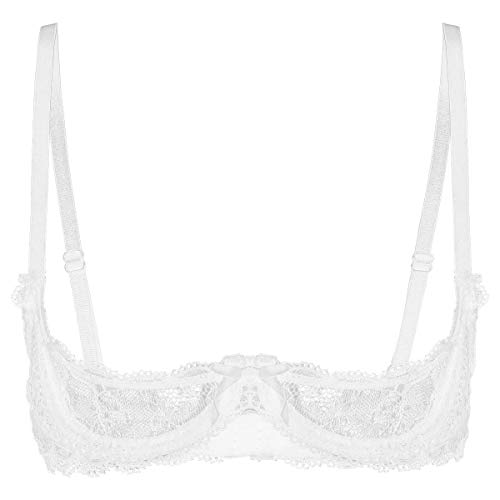 Agoky Damen Spitzen Büstenhebe Transparent Push Up BH Offene Brust Bra Erotik Reizwäsche Brustheber Stütz Top Oberteil Clubwear Weiß A M von Agoky
