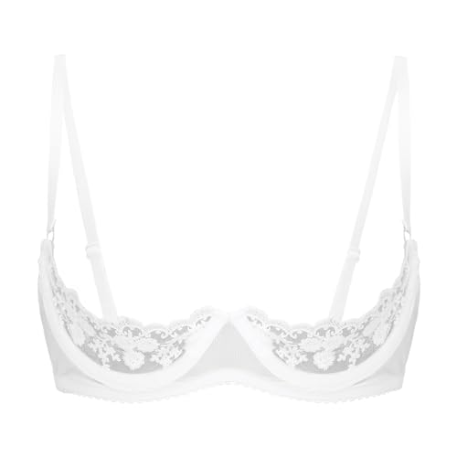 Agoky Damen Spitzen Büstenhebe Transparent Push Up BH Offene Brust Bra Erotik Reizwäsche Brustheber Stütz Top Oberteil Clubwear Weiß I 3XL von Agoky