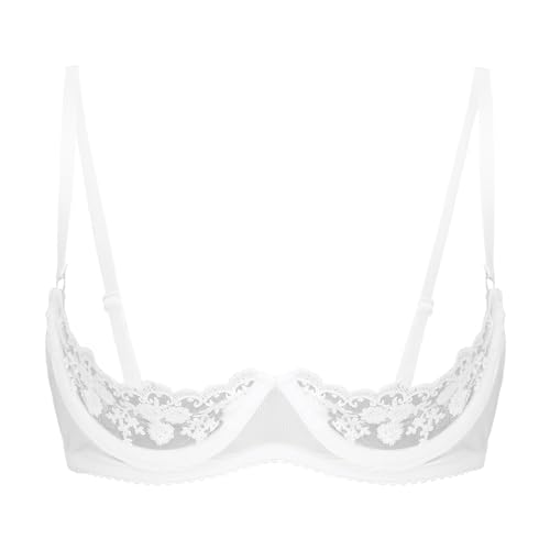 Agoky Damen Spitzen Büstenhebe Transparent Push Up BH Offene Brust Bra Erotik Reizwäsche Brustheber Stütz Top Oberteil Clubwear Weiß I S von Agoky