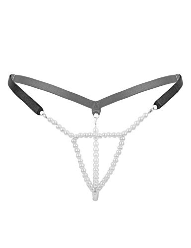 Agoky Damen Tanga Unterwäsche Mini Perlen String Niedriger Bund Elastische Bänder Taillen Harness Unterhosen sexy Slip Schwarz B Einheitsgröße von Agoky