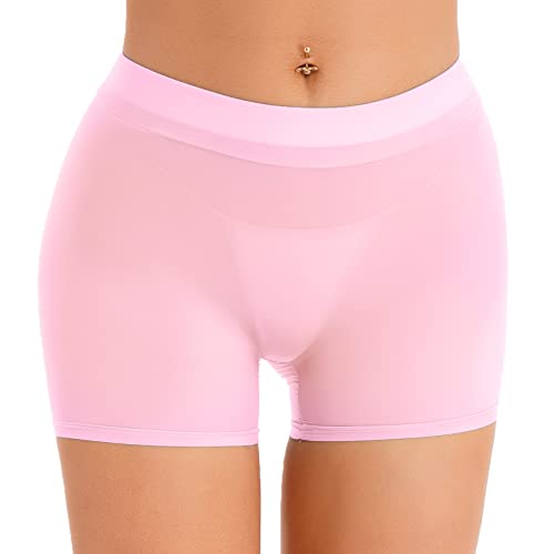 Agoky Damen Transparent Mesh Hose Knielang sexy Pants Tights Leggings Kurze Hose Wetlook Shorts mit Reisverschluss Erotik Reizwäsche Dessous Rosa E Einheitsgröße von Agoky