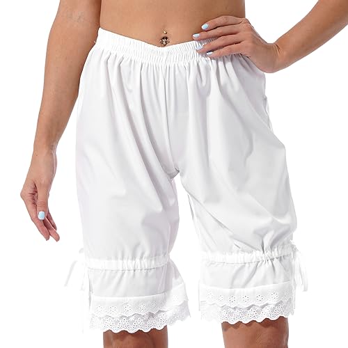 Agoky Damen Unterhose Unterrock Shorts langes Bein Schlüpfer Slip mit Rüschen Spitze Sicherheits Shorts Unterwäsche Leggings Kurz Hose Yoga Tanzen Weiß B XXL von Agoky