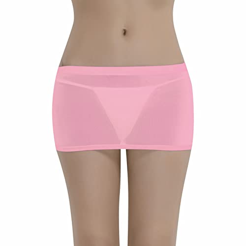 Agoky Frauen Kurzer Rock Basic Bleistiftrock Transparent Unterrock Figurbetont Stretch Bodycon Minirock Dessous Nachtwäsche Hot Pink Einheitsgröße von Agoky