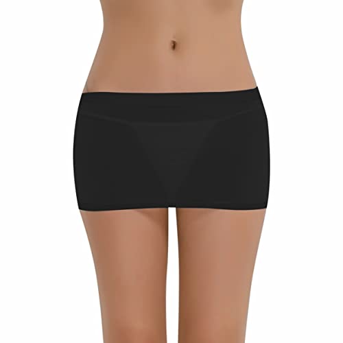 Agoky Frauen Kurzer Rock Basic Bleistiftrock Transparent Unterrock Figurbetont Stretch Bodycon Minirock Dessous Nachtwäsche Schwarz Einheitsgröße von Agoky