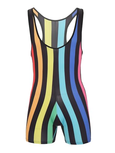 Agoky Herren Ärmellos Body Gestreift Tank Top Unterhemd Achselhemd mit Slim Fit Boxershorts Kurze Hose Männer Einteiler Bodysuit Regenbogen B M von Agoky