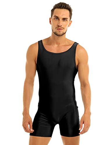 Agoky Herren Body Bodysuit Einteiler Kurz mit Bein Overall Slim Fit Männerbody Tank Top Unterhemd Boxershorts Unterwäsche M-XXL Schwarz Tank A XL von Agoky