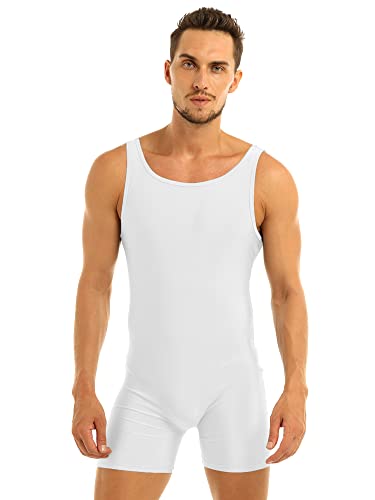 Agoky Herren Body Bodysuit Einteiler Kurz mit Bein Overall Slim Fit Männerbody Tank Top Unterhemd Boxershorts Unterwäsche M-XXL Weiß Tank A L von Agoky