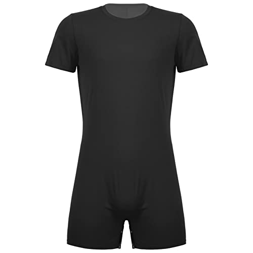 Agoky Herren Body Bodysuit Einteiler Kurz mit Reissverschluss Overall Slim Fit Männerbody Kurzarm Unterhemd Boxershorts Unterwäsche M-XXL Schwarz B XXL von Agoky