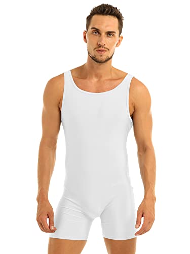 Agoky Herren Body Bodysuit Einteiler Kurz mit Reissverschluss Overall Slim Fit Männerbody Kurzarm Unterhemd Boxershorts Unterwäsche M-XXL Weiß Tank A 3XL von Agoky