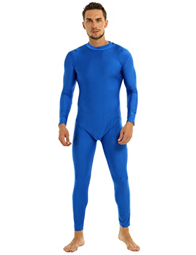 Agoky Herren Body Langarm Jumpsuit Basic Unterhemd und Lange Unterhose Einteiler Bodysuit mit Reisverschluss Ganzkörper Anzug Blau XL von Agoky