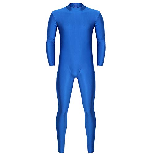 Agoky Herren Body Langarm Jumpsuit Basic Unterhemd und Lange Unterhose Einteiler Bodysuit mit Reisverschluss Ganzkörper Anzug Blau XXL von Agoky