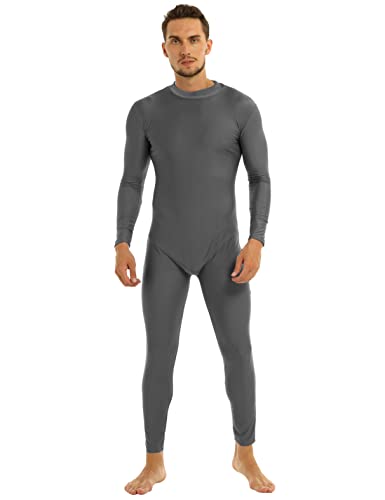 Agoky Herren Body Langarm Jumpsuit Basic Unterhemd und Lange Unterhose Einteiler Bodysuit mit Reisverschluss Ganzkörper Anzug Grau XXL von Agoky