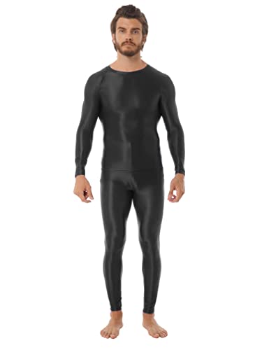 Agoky Herren Body Langarm Jumpsuit Basic Unterhemd und Lange Unterhose Einteiler Bodysuit mit Reisverschluss Ganzkörper Anzug Schwarz Zweiteiler L von Agoky