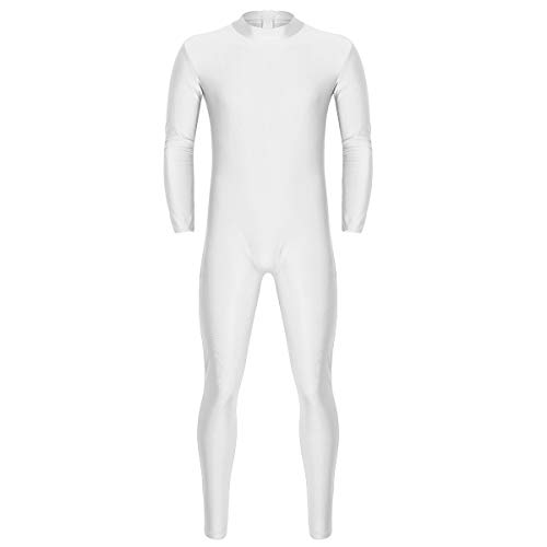 Agoky Herren Body Langarm Jumpsuit Basic Unterhemd und Lange Unterhose Einteiler Bodysuit mit Reisverschluss Ganzkörper Anzug Weiß L von Agoky