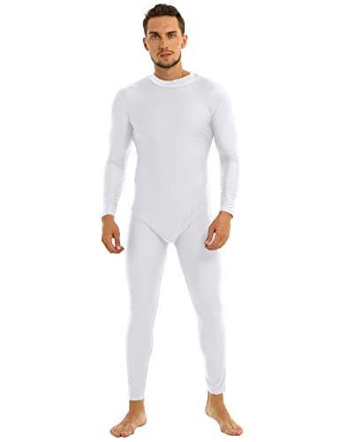 Agoky Herren Body Langarm Jumpsuit Basic Unterhemd und Lange Unterhose Einteiler Bodysuit mit Reisverschluss Ganzkörper Anzug Weiß XXL von Agoky